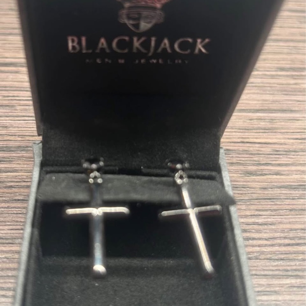 Men’s Black Stainless Steel Cross Earrings W Black Cubic zirconia